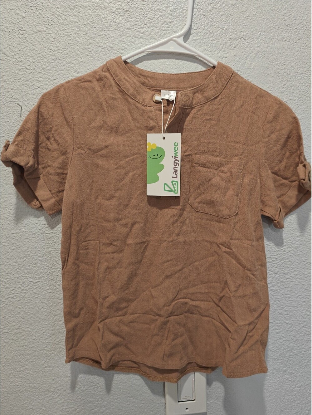 Langyinee Brown Short Sleeve Shirt with Pocket for Kids - Picture 1 of 2